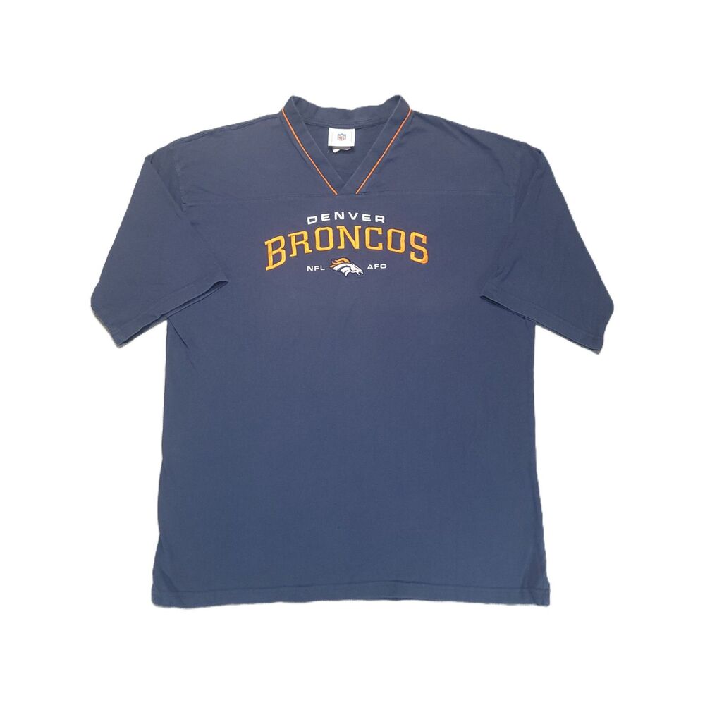 Vintage NFL Broncos T Shirt Mens XL Blue V Neck Short Sleeve Embroidered